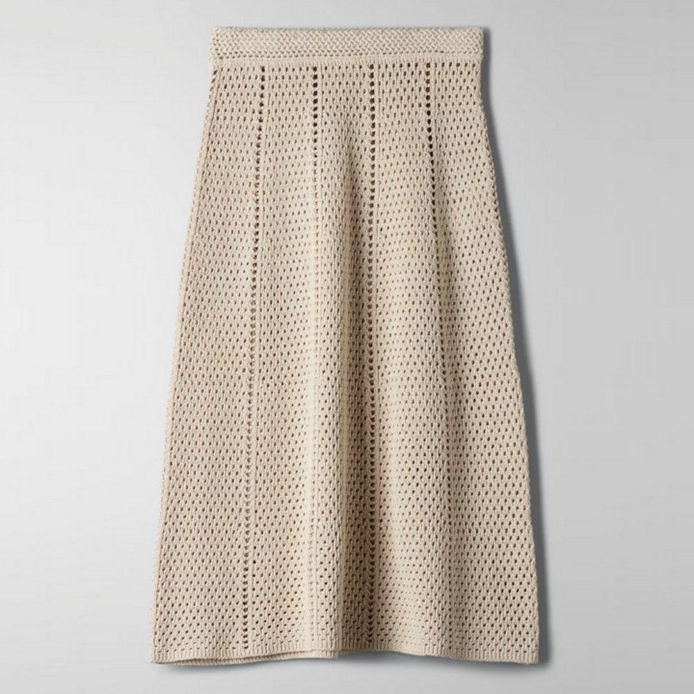 Aritzia Wilfred Evie Crocheted A-line Knit Skirt Beige